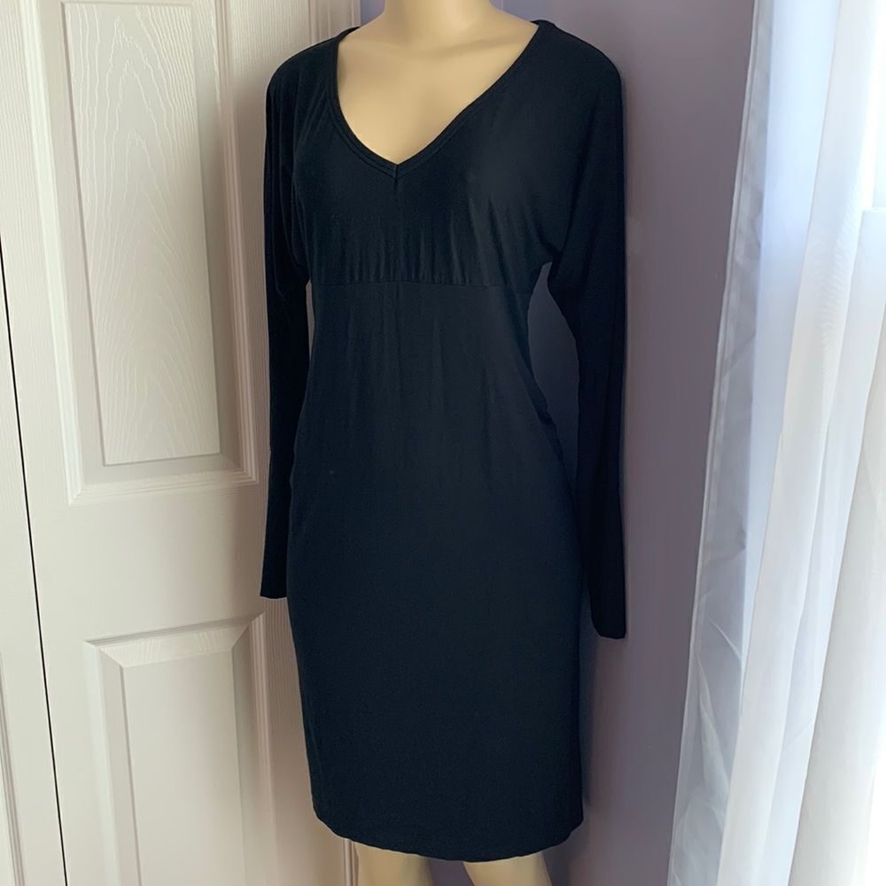 Gap Maternity Long Sleeve V-Neck Midi Dress M Black